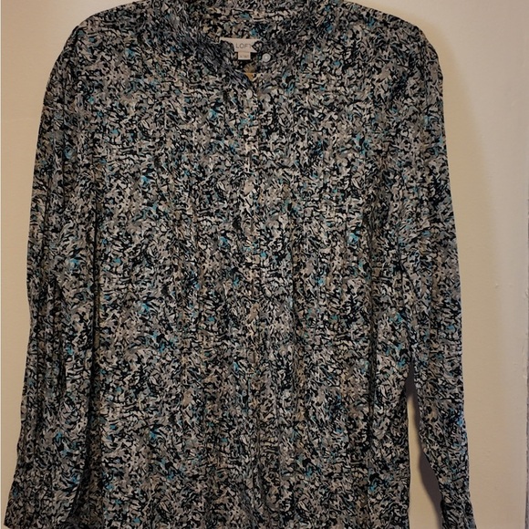 Ann Taylor LOFT Black Green Printed Pintuck Front Blouse Top Size XL Cotton - Picture 5 of 5